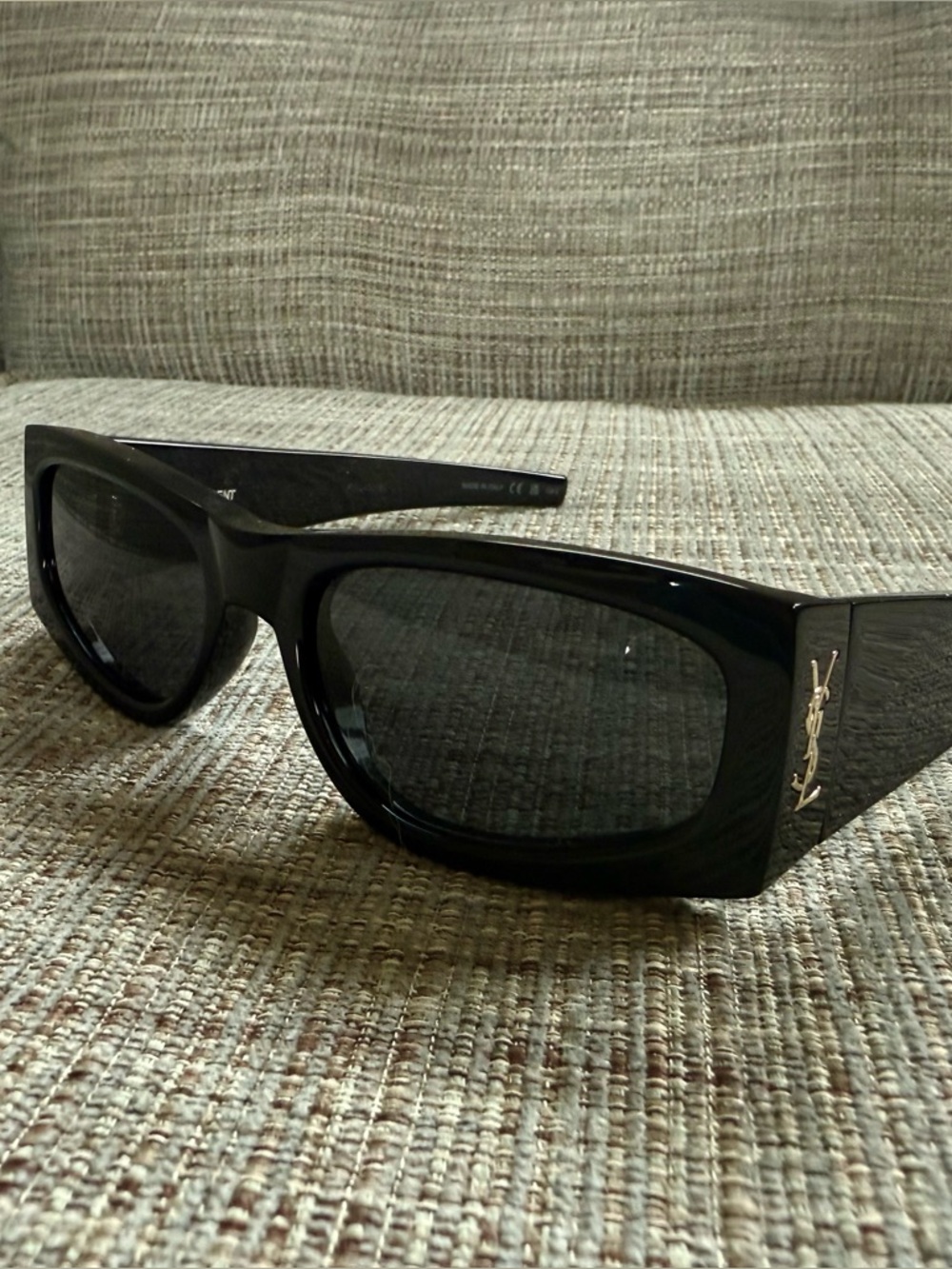 Saint Laurent Black Thick-Frame Sunglasses with Gold Logo